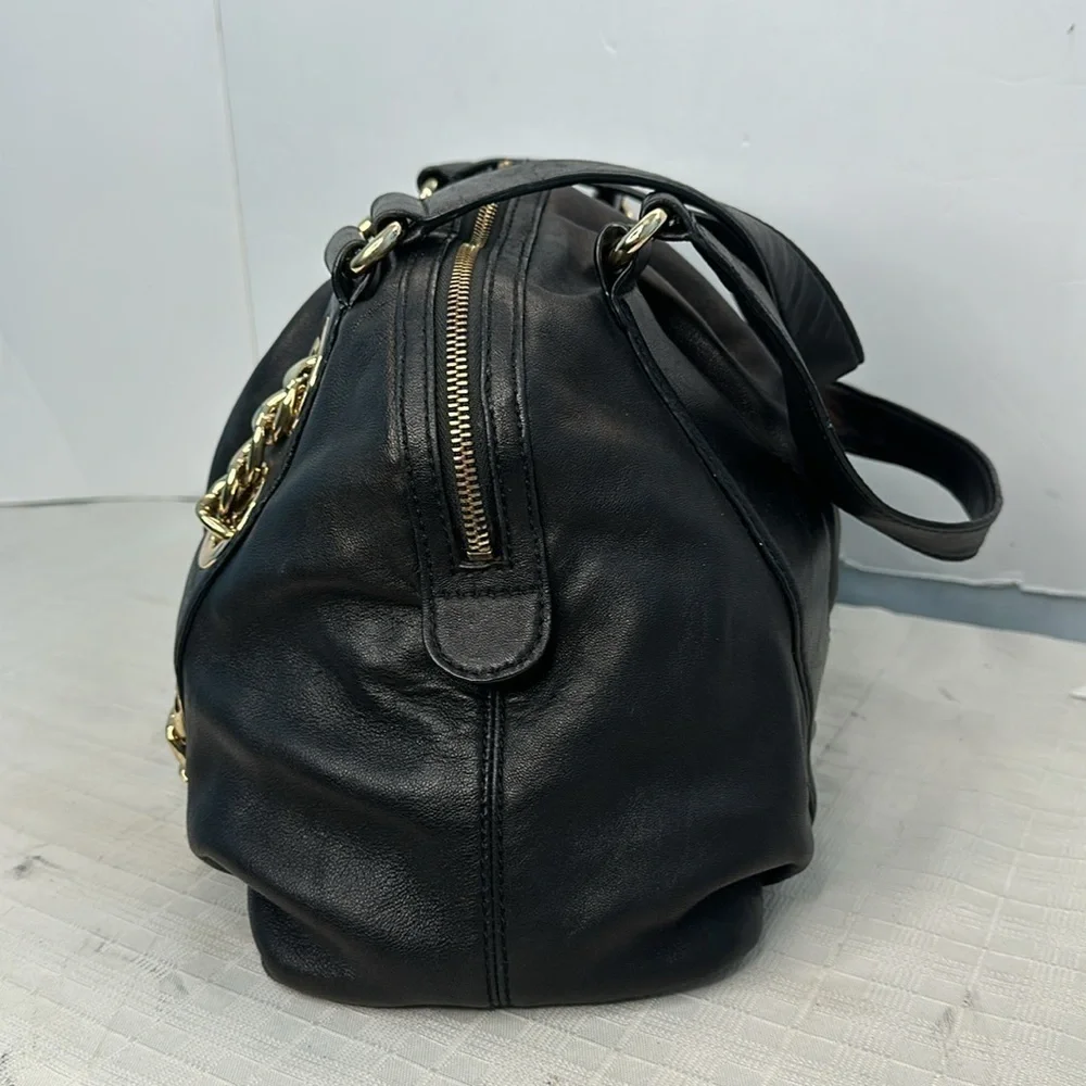 Michael Kors Black Leather Pebbled Gold Chain Shoulder Bag